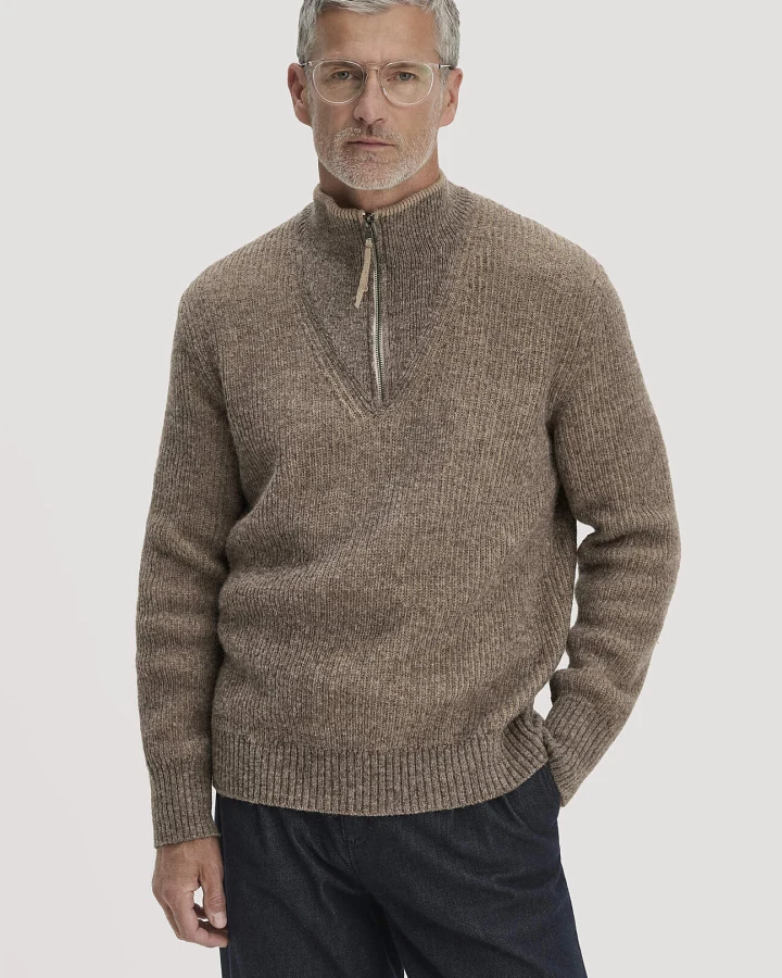 hessnatur Herren Rhön Double Knit Troyer Relaxed aus regionaler Schurwolle mit Bio-Baumwolle - beige - Größe L