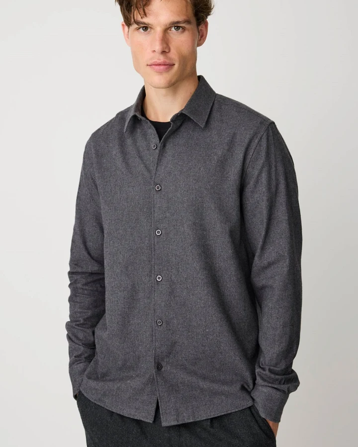 KnowledgeCotton Apparel Herren vegan Hemd Dune Regular Aus Flanell Dunkelgrau Meliert