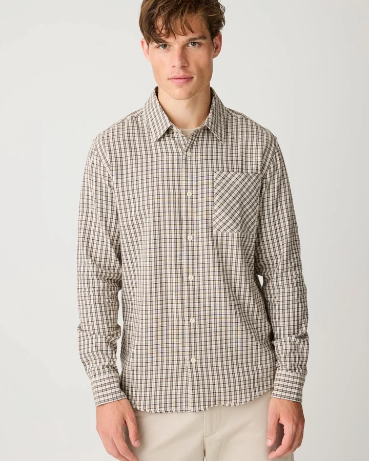 KnowledgeCotton Apparel Herren vegan Hemd Dune Regular Passform Karomuster Cremefarben, Karomuster