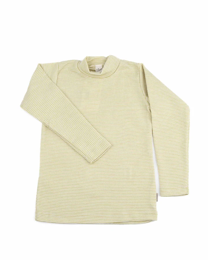Lilano - Langarmshirt Wolle-Seide mit Stehkragen kiwi geringelt