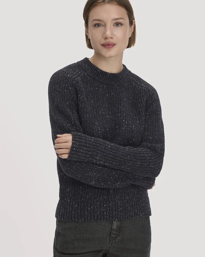 hessnatur Damen Strick Pullover Relaxed aus Bio-Baumwolle mit recycelter Wolle - grau - Größe L