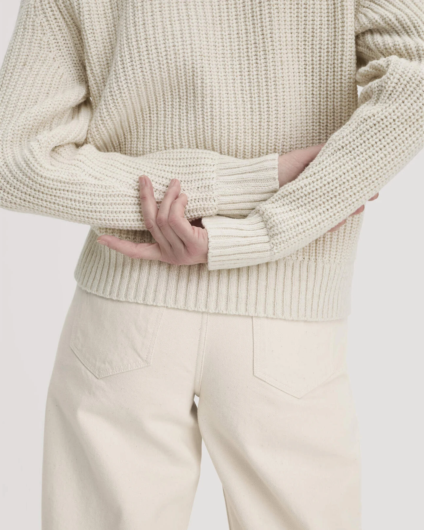hessnatur Damen Strick Pullover Relaxed aus Bio-Baumwolle mit recycelter Wolle - beige - Größe XS – Ansicht 4