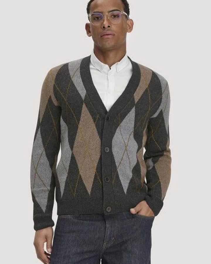 hessnatur Argyle Strick Cardigan Regular aus Schurwolle und Bio-Baumwolle