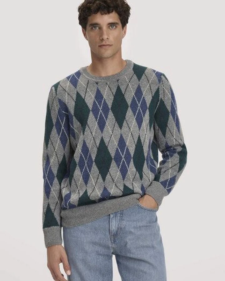 hessnatur Argyle Strickpullover Regular aus Schurwolle und Bio-Baumwolle