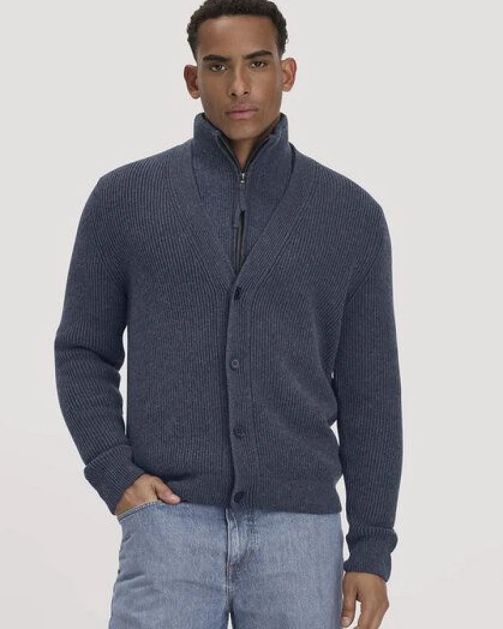 hessnatur Double-Knit Cardigan Regular aus Bio-Baumwolle und Bio-Merinowolle mit recycelter Wolle