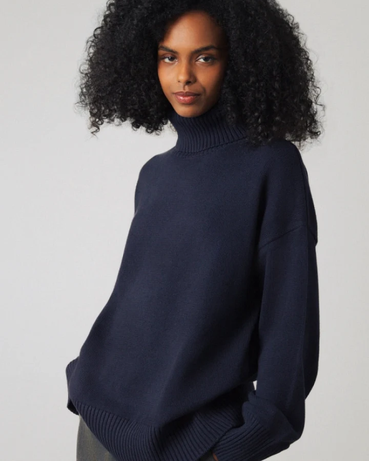 Honest Basics Damen vegan Rollkragenpullover Chunky Mitternachtsblau
