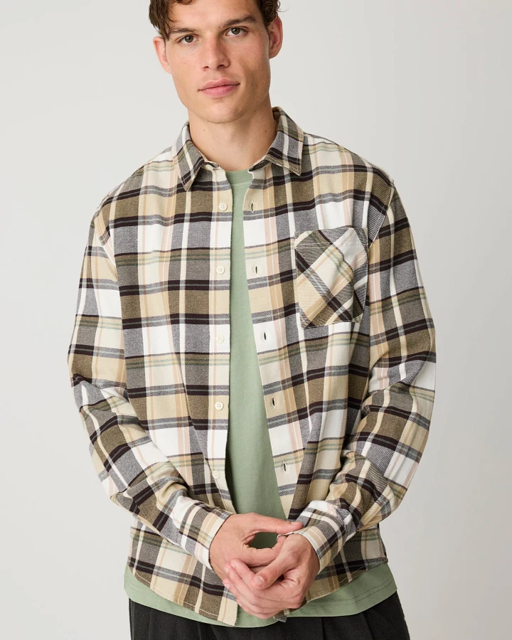 KnowledgeCotton Apparel Herren vegan Hemd Light Flannel Checkered Braun Kariert