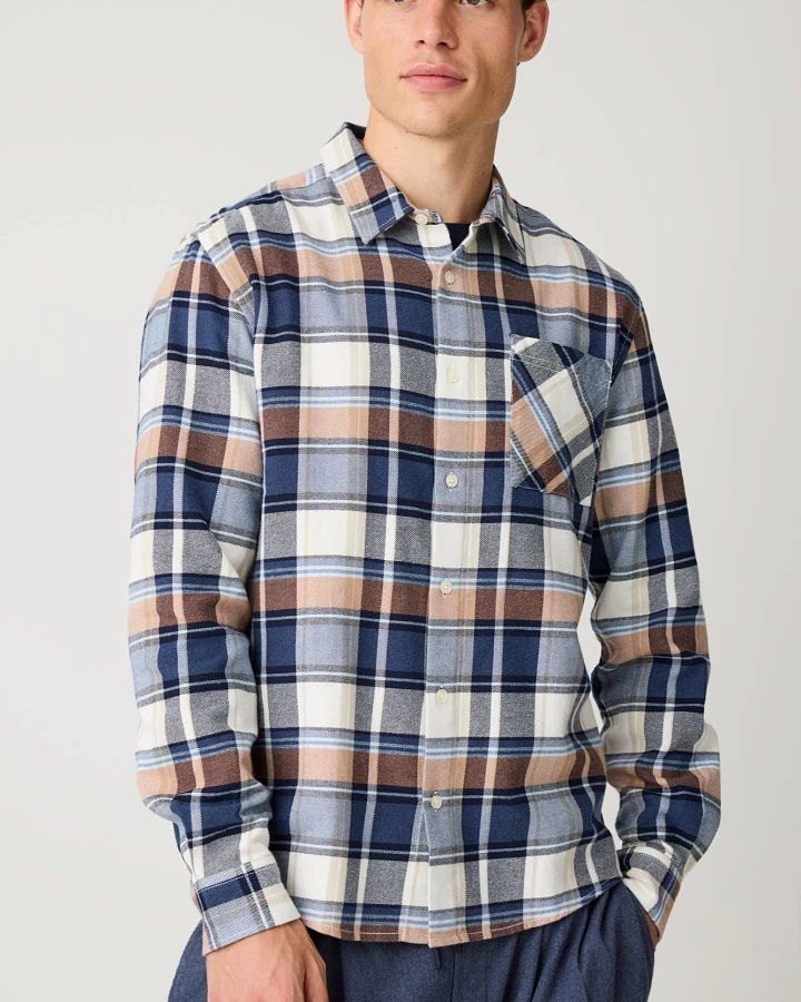KnowledgeCotton Apparel Herren vegan Hemd Aus Leichtem Flanell Kariert Marineblau