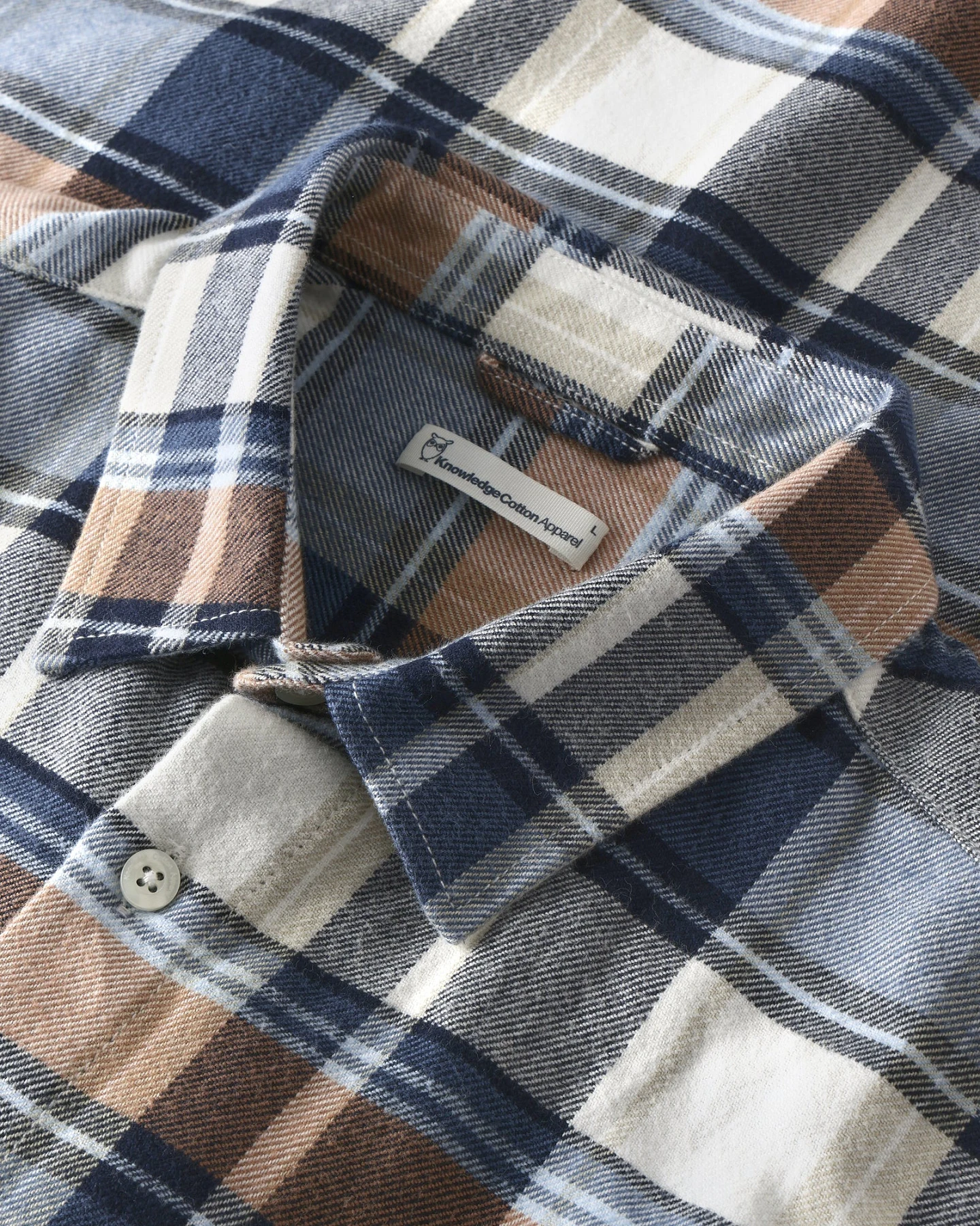 KnowledgeCotton Apparel Herren vegan Hemd Aus Leichtem Flanell Kariert Marineblau – Ansicht 2
