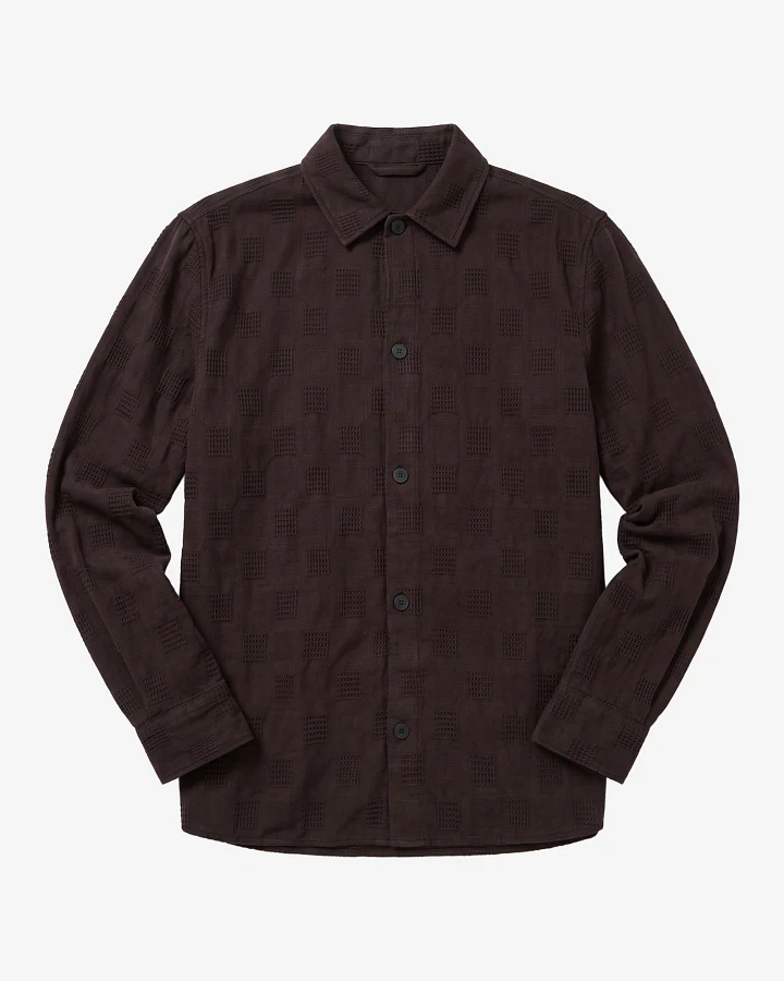 KnowledgeCotton Apparel Herren vegan Overshirt Loose Structure Chocolate Torte