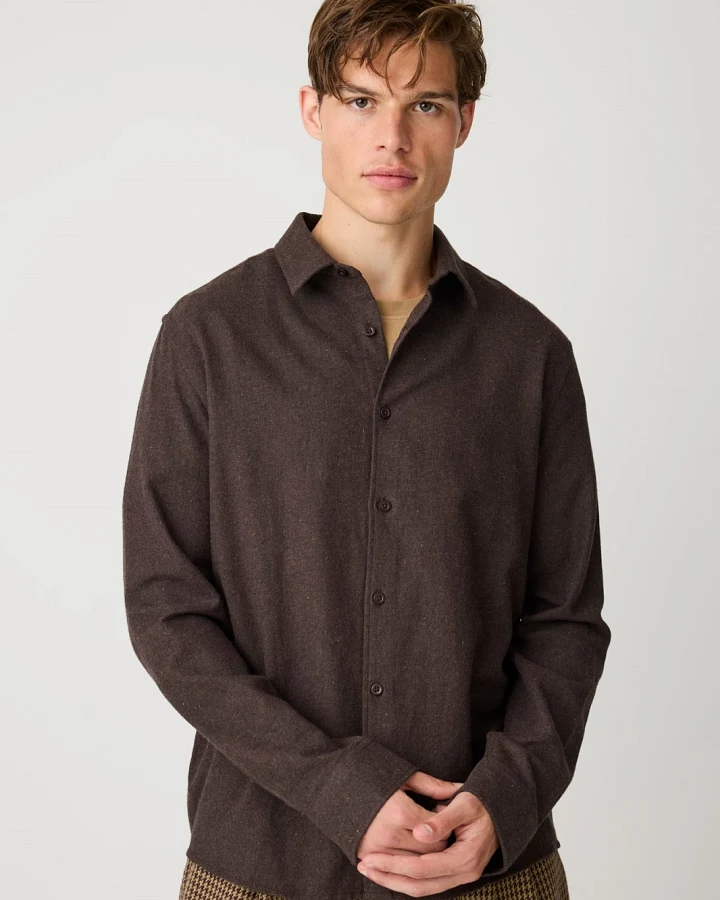 KnowledgeCotton Apparel Herren vegan Hemd Dune Regular Aus Flanell Farbe Chocolate Torte