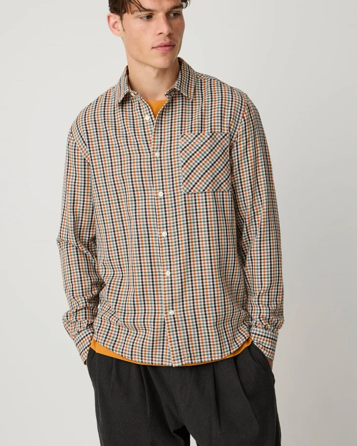 KnowledgeCotton Apparel Herren vegan Hemd Dune Regular Karo Multi Karo
