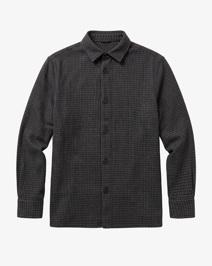 KnowledgeCotton Apparel Herren vegan Overshirt Loose Hahnentritt Grau Kariert