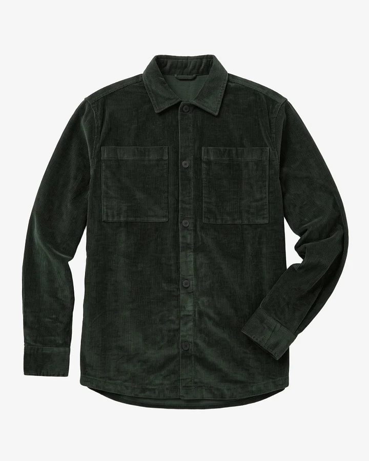 KnowledgeCotton Apparel Herren vegan Overshirt Locker Geschnitten Cord Forest Night Nachtgrün