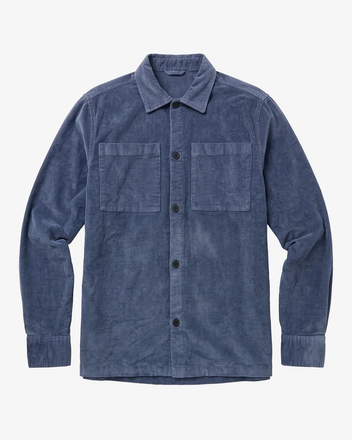 KnowledgeCotton Apparel Herren vegan Overshirt Loose Cord Vintage Indigo