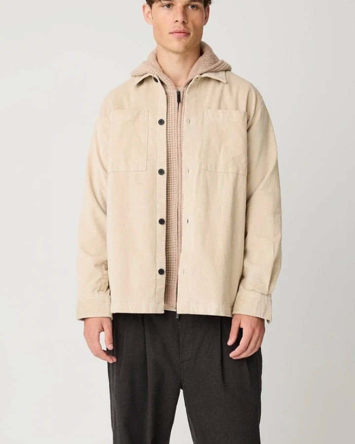 KnowledgeCotton Apparel Herren vegan Overshirt Loose Cord Hellgrau