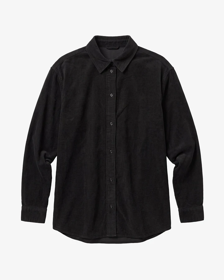KnowledgeCotton Apparel Damen vegan Hemd Vega Relaxed Cord Schwarz Jet