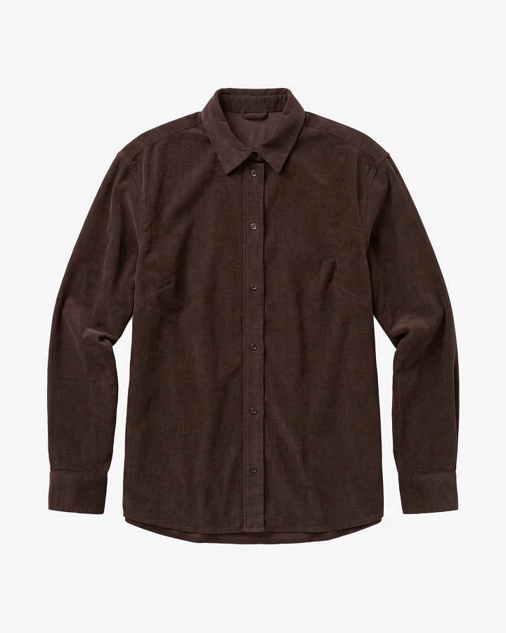 KnowledgeCotton Apparel Damen vegan Hemd Vega Lockere Passform Cord Farbe Chocolate Torte