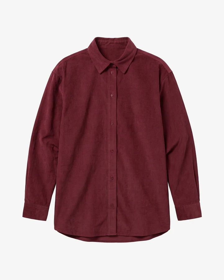 KnowledgeCotton Apparel Damen vegan Hemd Vega Relaxed Cord Burgunderrot