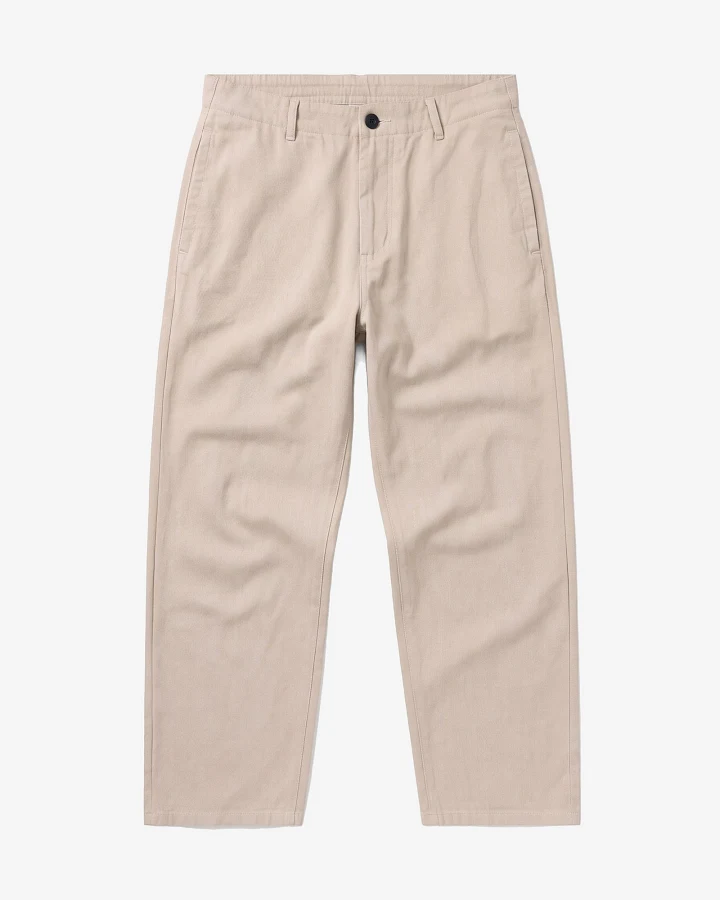 KnowledgeCotton Apparel Damen vegan Hose Bloom Barrel Flanell Hellgrau