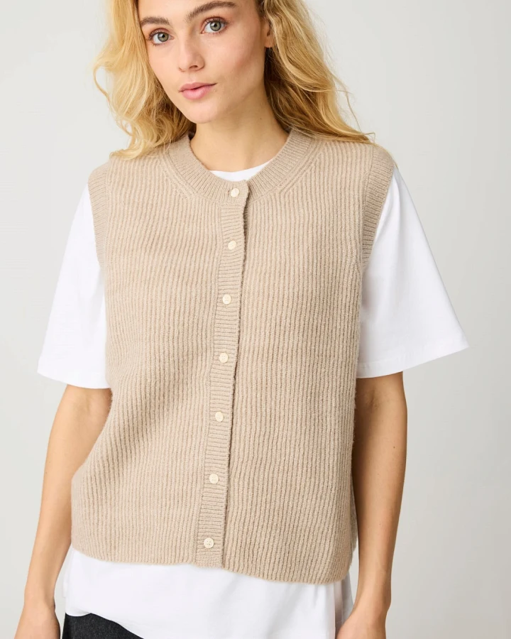 KnowledgeCotton Apparel Damen vegan Weste Soufflé Garn Hellgrau