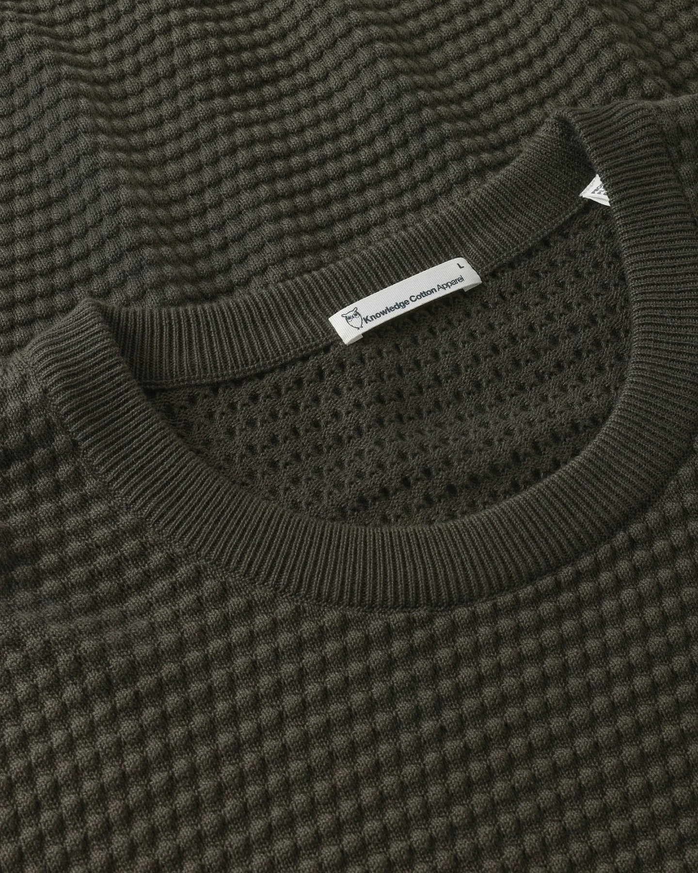 KnowledgeCotton Apparel Herren vegan Strickpullover Vagn Bubble Mit Rundhalsausschnitt, Waldgrün/Nachtgrün – Ansicht 2