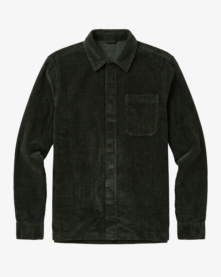 KnowledgeCotton Apparel Herren vegan Overshirt Corduroy Forest Night Green