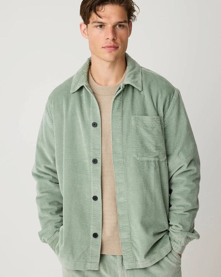 KnowledgeCotton Apparel Herren vegan Cord Overshirt Lily Pad Grün