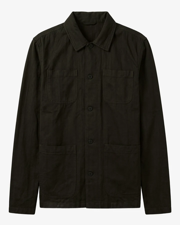 KnowledgeCotton Apparel Herren vegan Overshirt Herringbone Forest Nachtgrün