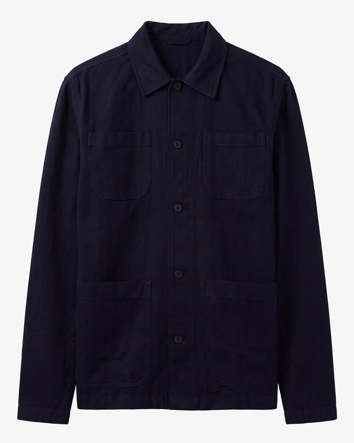 KnowledgeCotton Apparel Herren vegan Overshirt Mit Fischgrätenmuster Night Sky Blau