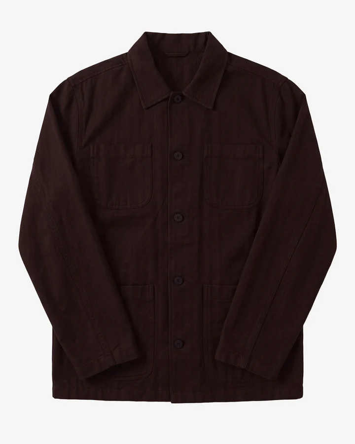 KnowledgeCotton Apparel Herren vegan Overshirt Herringbone Chocolate Torte Braun