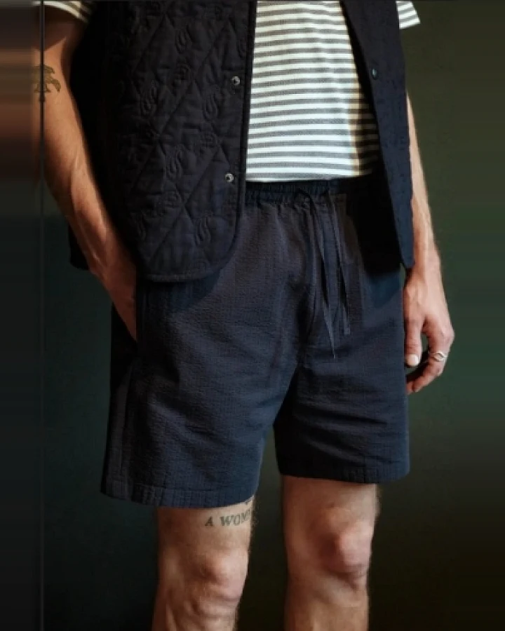 Rotholz Herren vegan Shorts Seersucker Navy