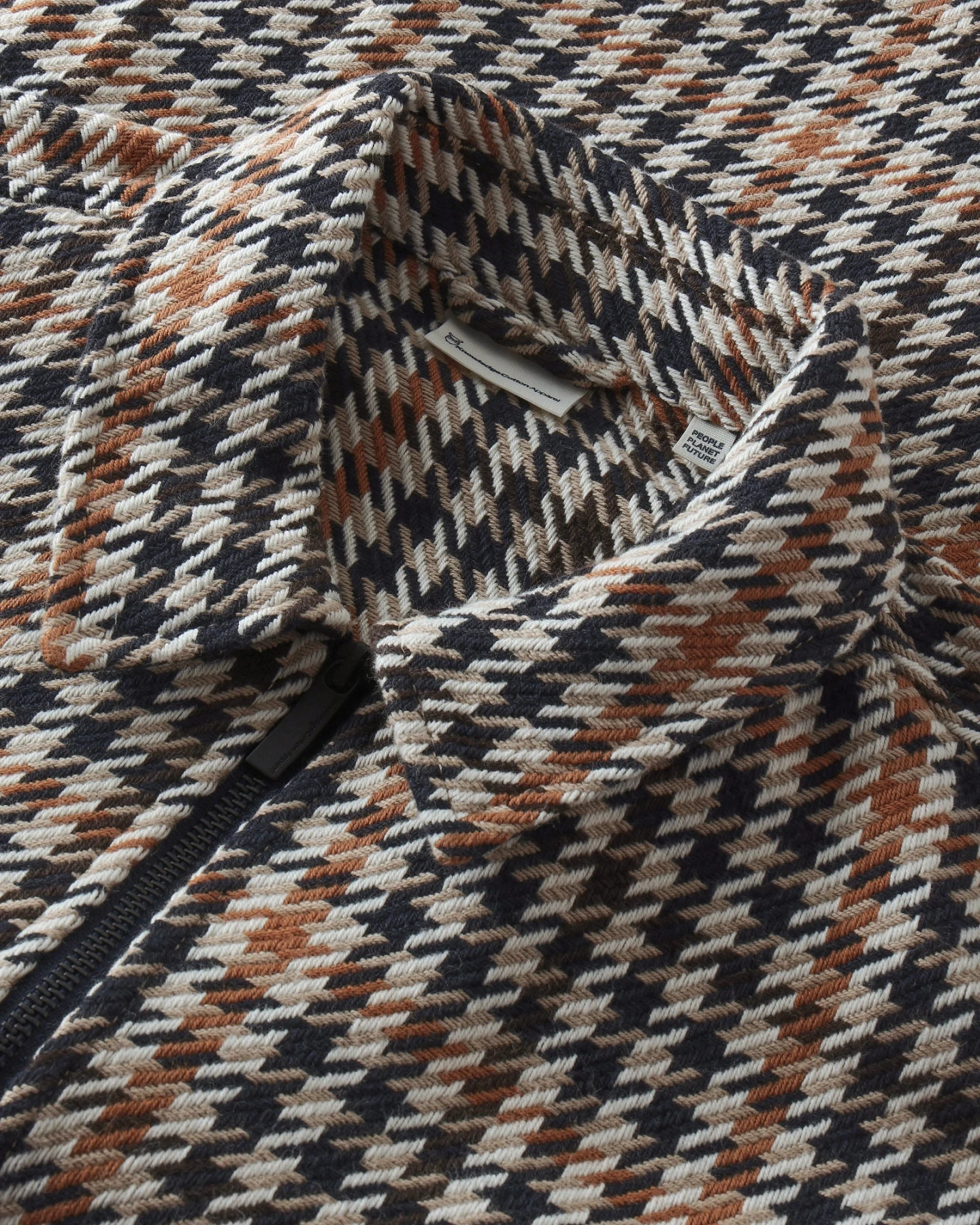 KnowledgeCotton Apparel Herren vegan Overshirt Mit Reißverschluss Hahnentrittmuster Dunkelbraun Kariert – Ansicht 2