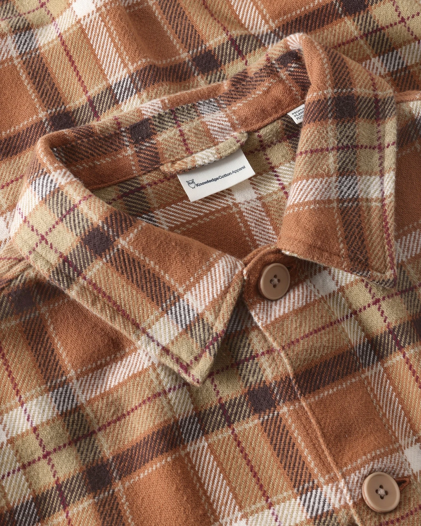 KnowledgeCotton Apparel Herren vegan Overshirt Flannel Check Beige Kariert – Ansicht 2