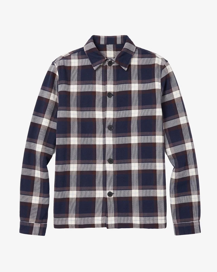 KnowledgeCotton Apparel Herren vegan Overshirt Flannel Check Navy