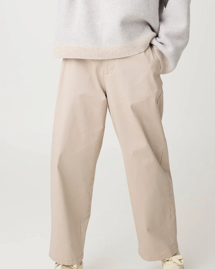 KnowledgeCotton Apparel Damen vegan Hose Bloom Barrel Pique Hellgrau