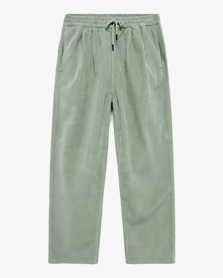 KnowledgeCotton Apparel Damen vegan Hose Hazy Lockere Passform Cord Lily Pad Grün