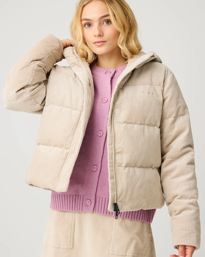 KnowledgeCotton Apparel Damen vegan Pufferjacke Corduroy Hellgrau
