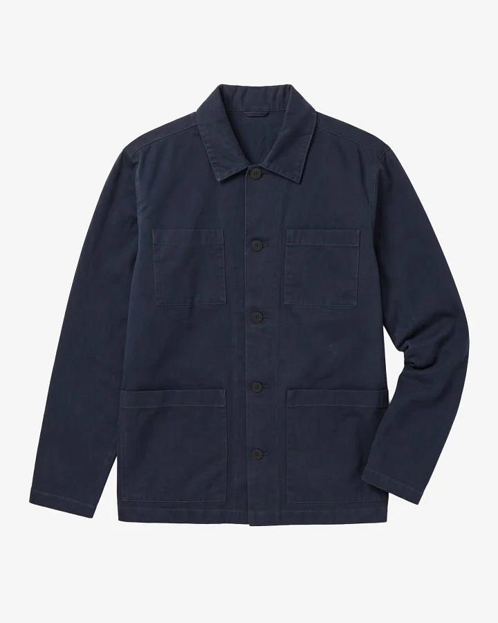 KnowledgeCotton Apparel Herren vegan Overshirt Aus Twill Total Eclipse Blau