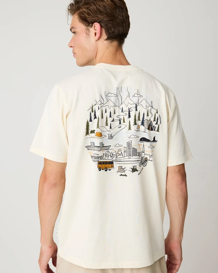 KnowledgeCotton Apparel Herren vegan T-Shirt Mit Aufdruck Auf Der Rückseite Egret Weiß