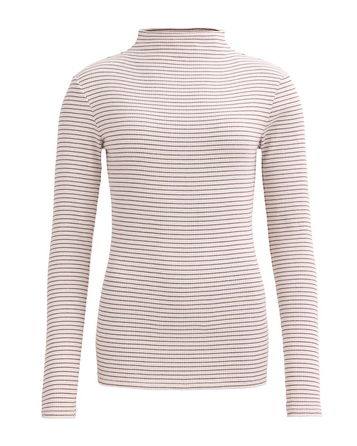 People Wear Organic Ripp Langarm-Shirt Stehkragen Bio-Baumwolle (kbA) puder geringelt XS