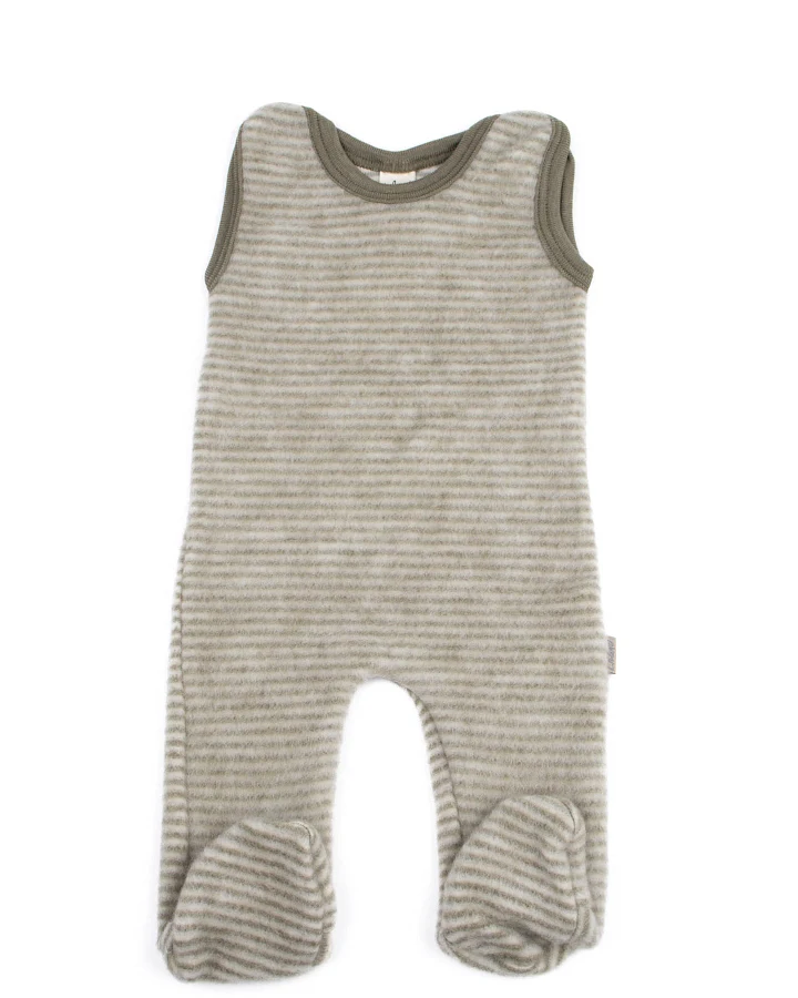 Lilano - Strampler Wollfrottee-Plüsch khaki geringelt