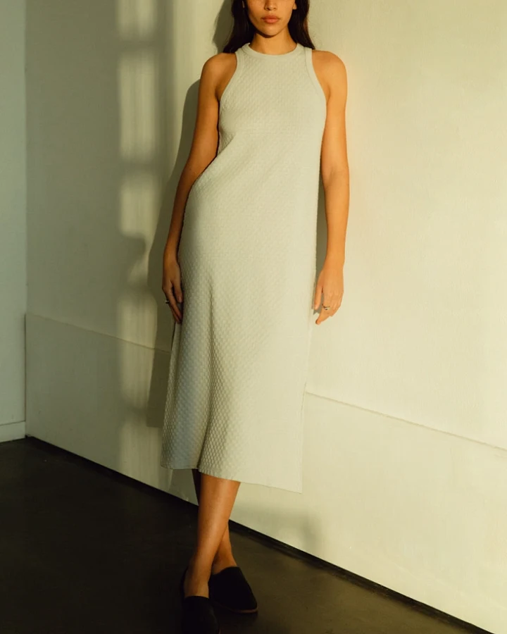 Rotholz Damen vegan Kleid Gestrickt Sommer Grau