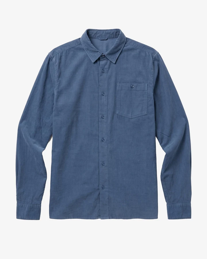 KnowledgeCotton Apparel Herren vegan Hemd Regular Passform Cord Vintage Indigo