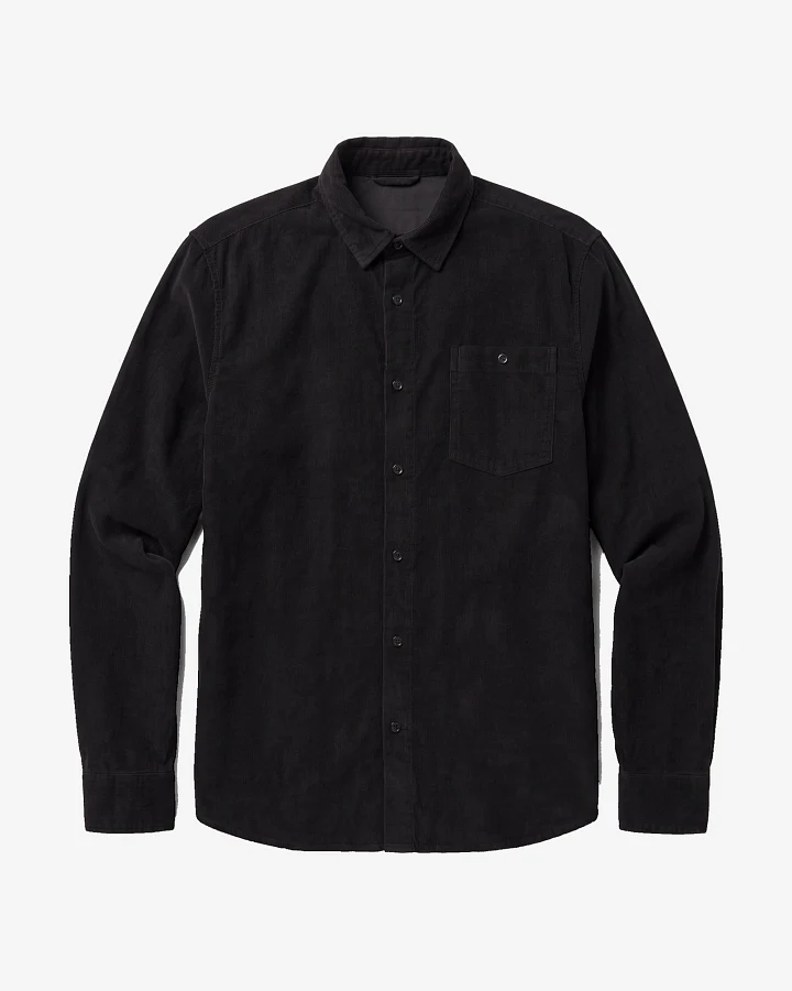 KnowledgeCotton Apparel Herren vegan Hemd Regular Passform Cord Schwarz Jet
