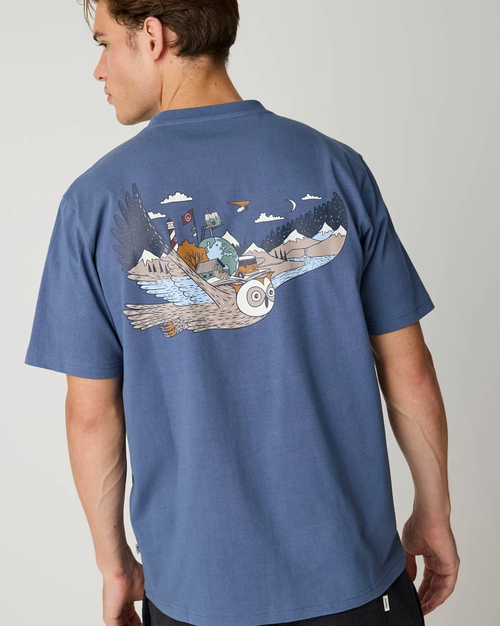 KnowledgeCotton Apparel Herren vegan T-Shirt Back Print Vintage Indigo