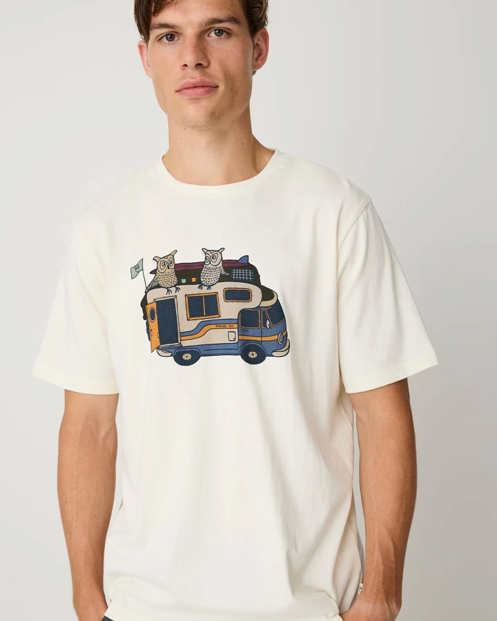 KnowledgeCotton Apparel Herren vegan T-Shirt Mit Aufdruck Auf Der Vorderseite Egret Weiß