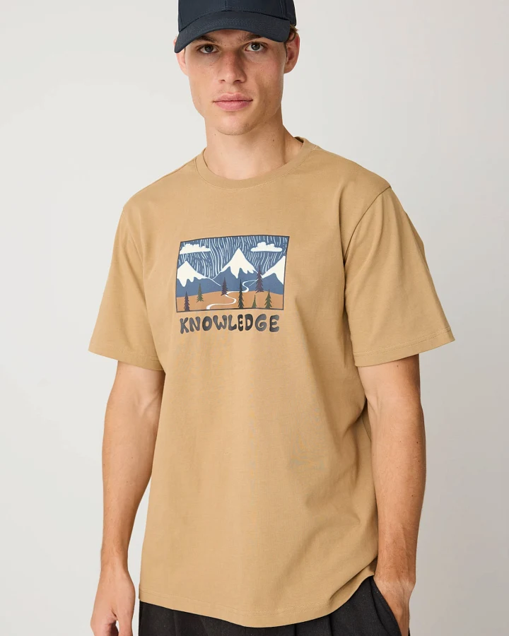 KnowledgeCotton Apparel Herren vegan T-Shirt Front Print Kelp Meliert
