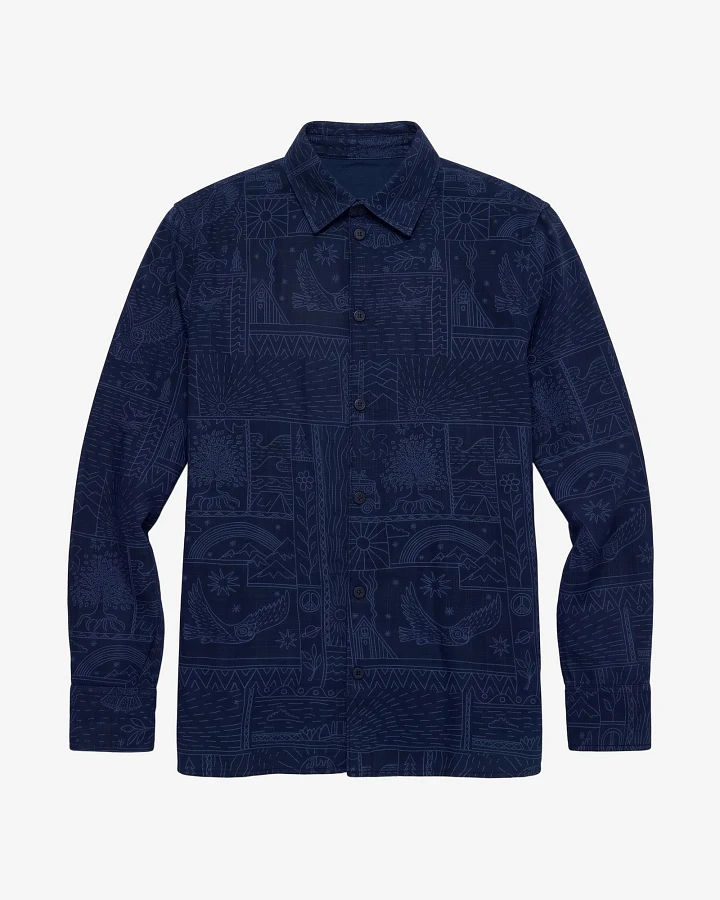 KnowledgeCotton Apparel Herren vegan Hemd Sleet Comfort Print Blau