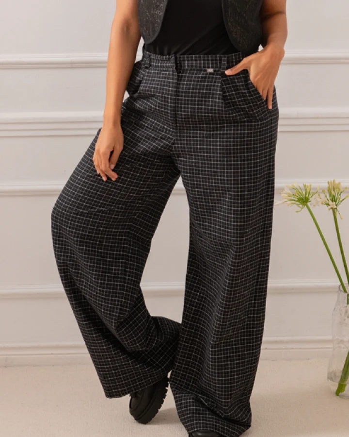 WiDDA Damen vegan Hose Marlene Cano Minicheck-Flanell Schwarz